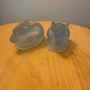 Set of 2 Frosted Satin Glass Bunny Rabbit Taper Candle Holders